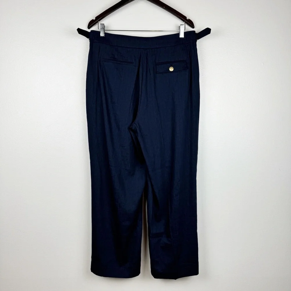 J. Crew Collection Side Tab Trouser Italian Linen Blend Navy Size 12/L NWT